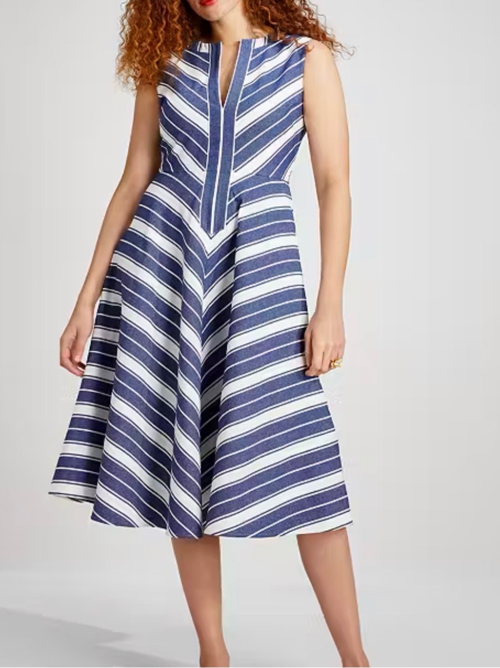 kate spade Navy and White Striped A-Line Midi Dress